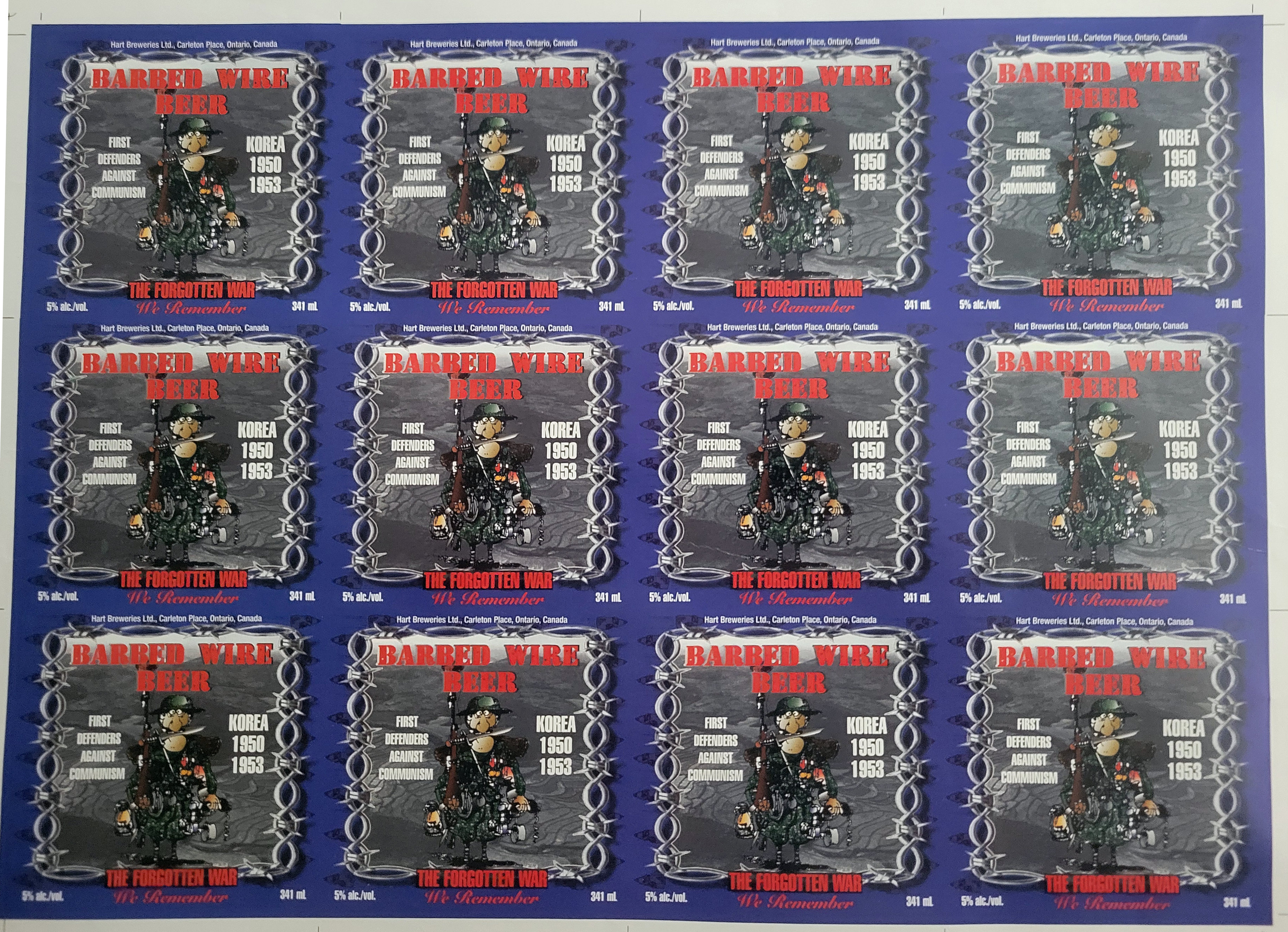 Harp Brewry Custom labels for Korean Vets in Canada